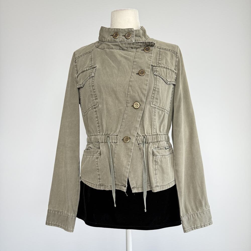 American Rag Jacket Womens Medium Green Military Button Front Drawstring Waist
